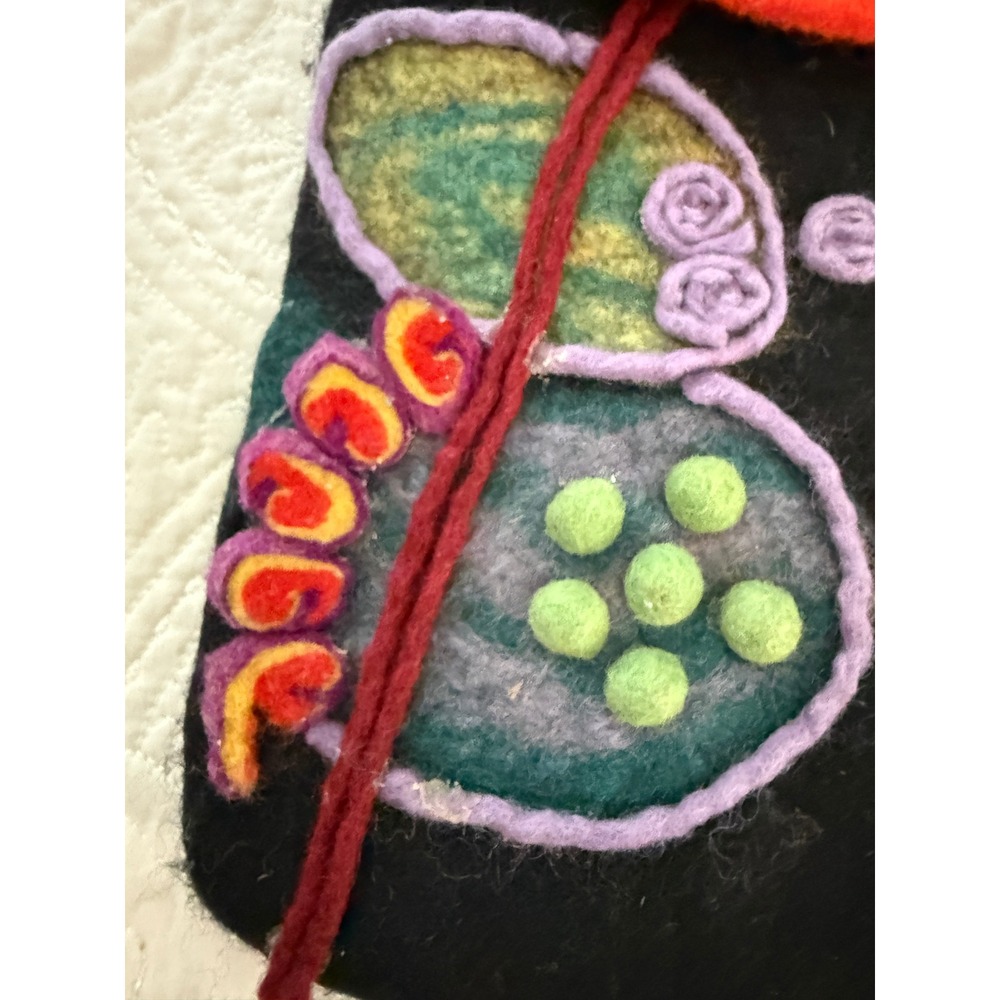 Boiled Wool Handbag Black Orange Vintage Felted Made in Nepal Boho Retro Hippie - Picture 3 of 10